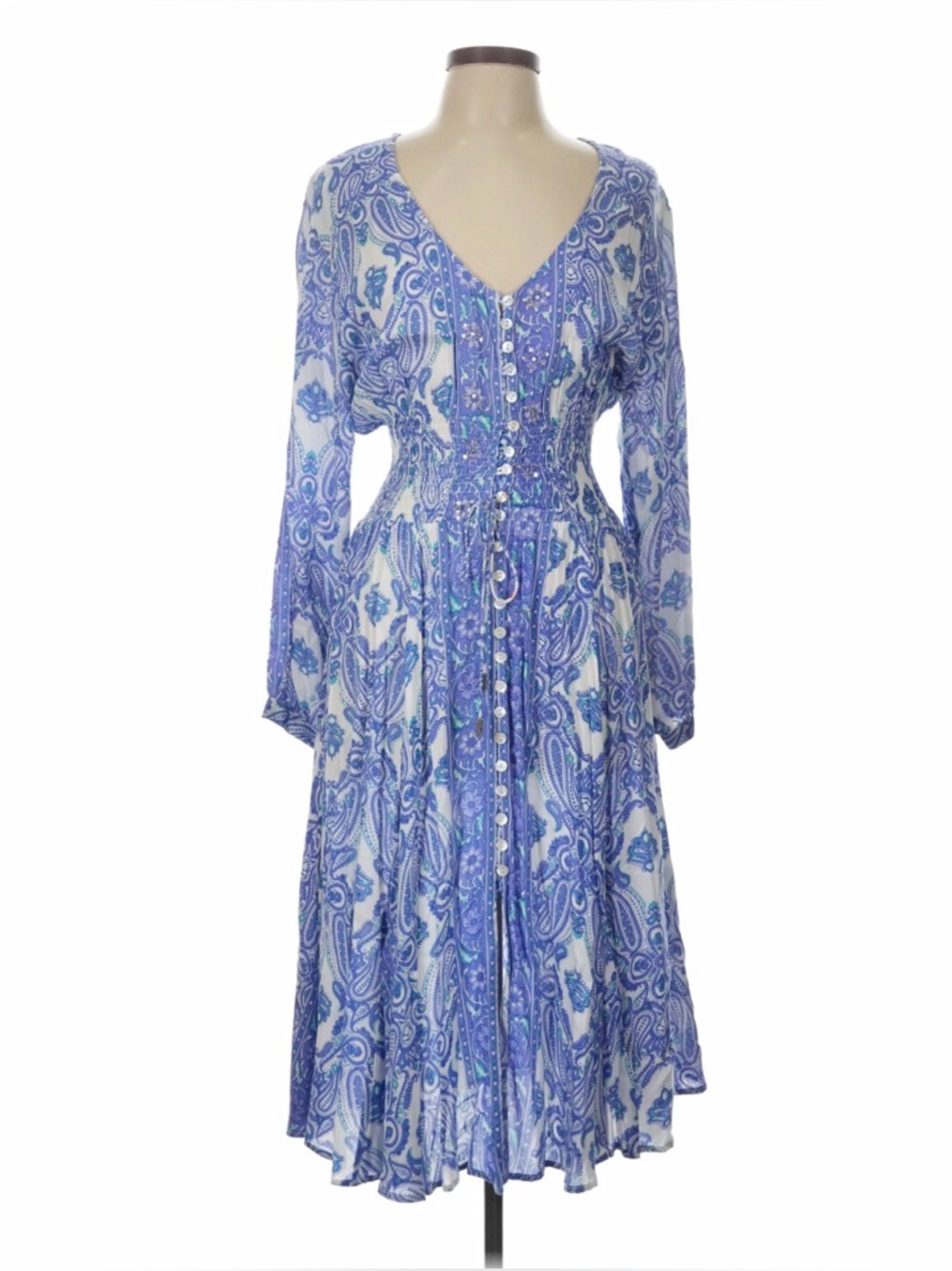 Made with Love Boho Paisley Floral Long Sleeve Midi Dress